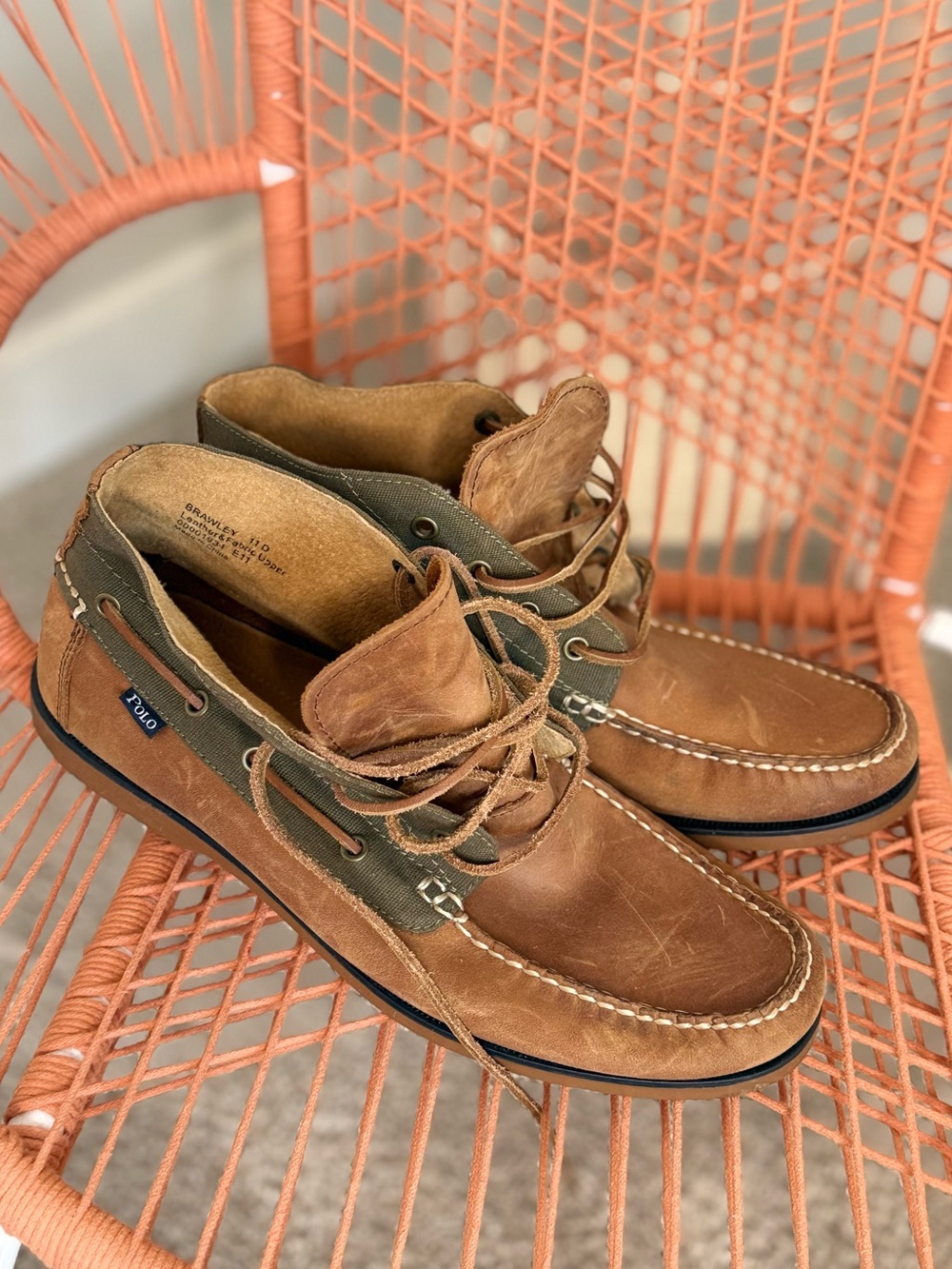 Polo by Ralph Lauren Tan and Olive Leather Boat Shoes